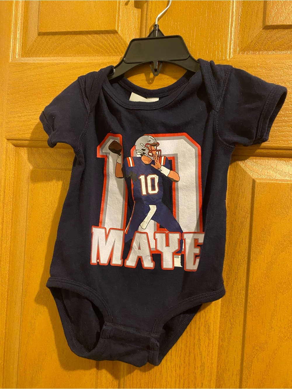 Rabbit Skins Navy One-Piece Bodysuit with Red and White Football Graphic